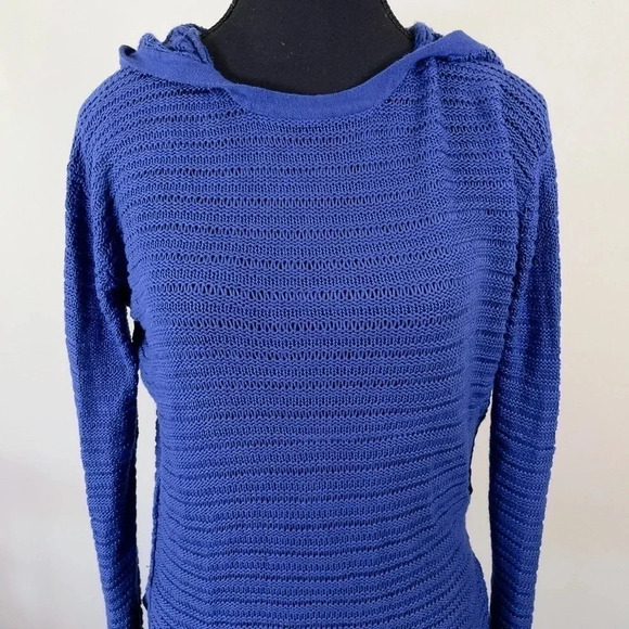 Aritzia Wilfred Free Royal Blue Hooded Open Knit Cashmere  Blend Sweater - Picture 2 of 15